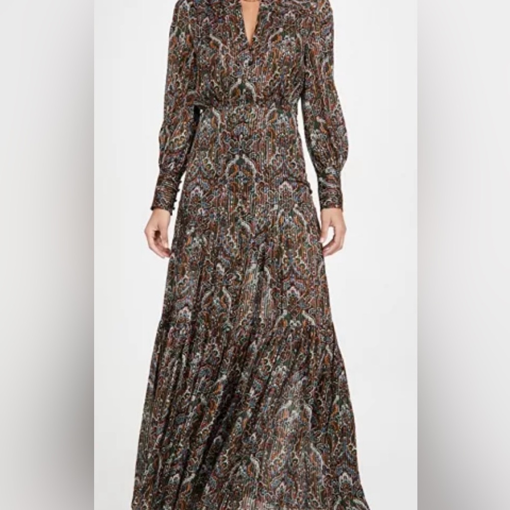 Multicolor Metallic Paisley Maxi Dress